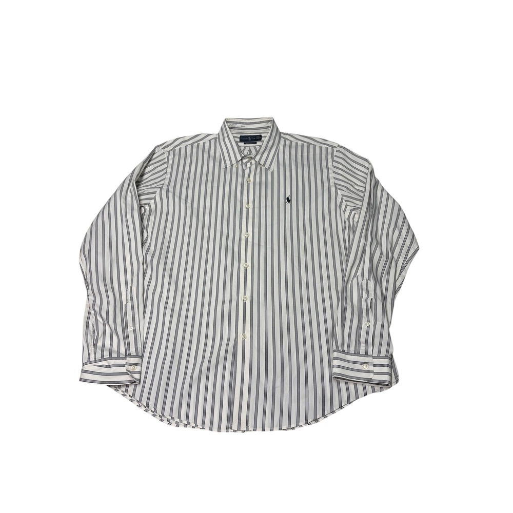 Ralph Lauren Custom Fit Striped Button Down Shirt XL Navy White Long Sleeve